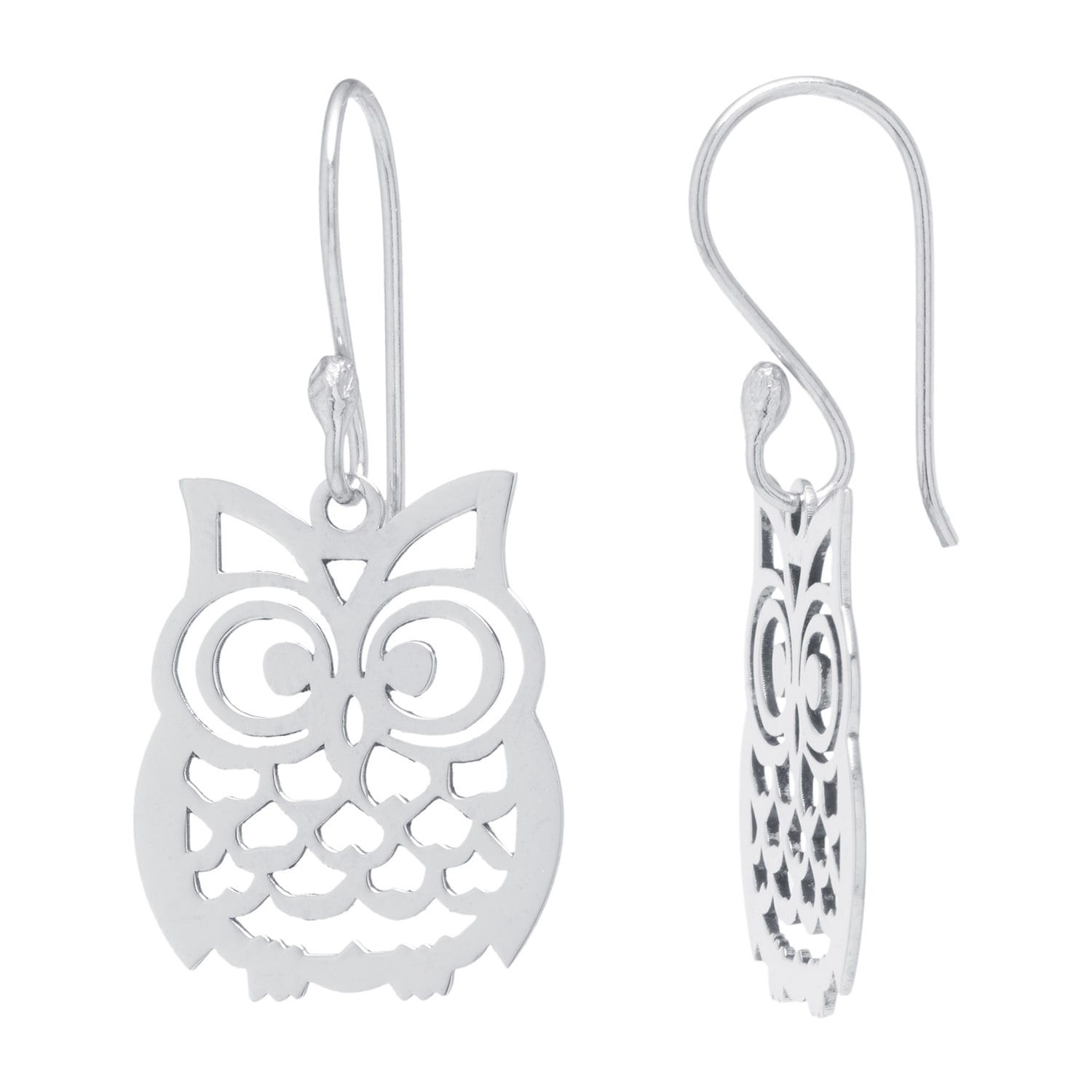 Silver Treasures Owl Womens Sterling Silver Drop Earrings