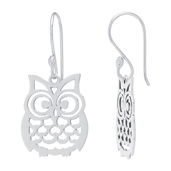 Silver Treasures Owl Womens Sterling Silver Drop Earrings