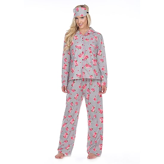 White Mark Womens Long Sleeve Pant Pajama Set 3-pc.