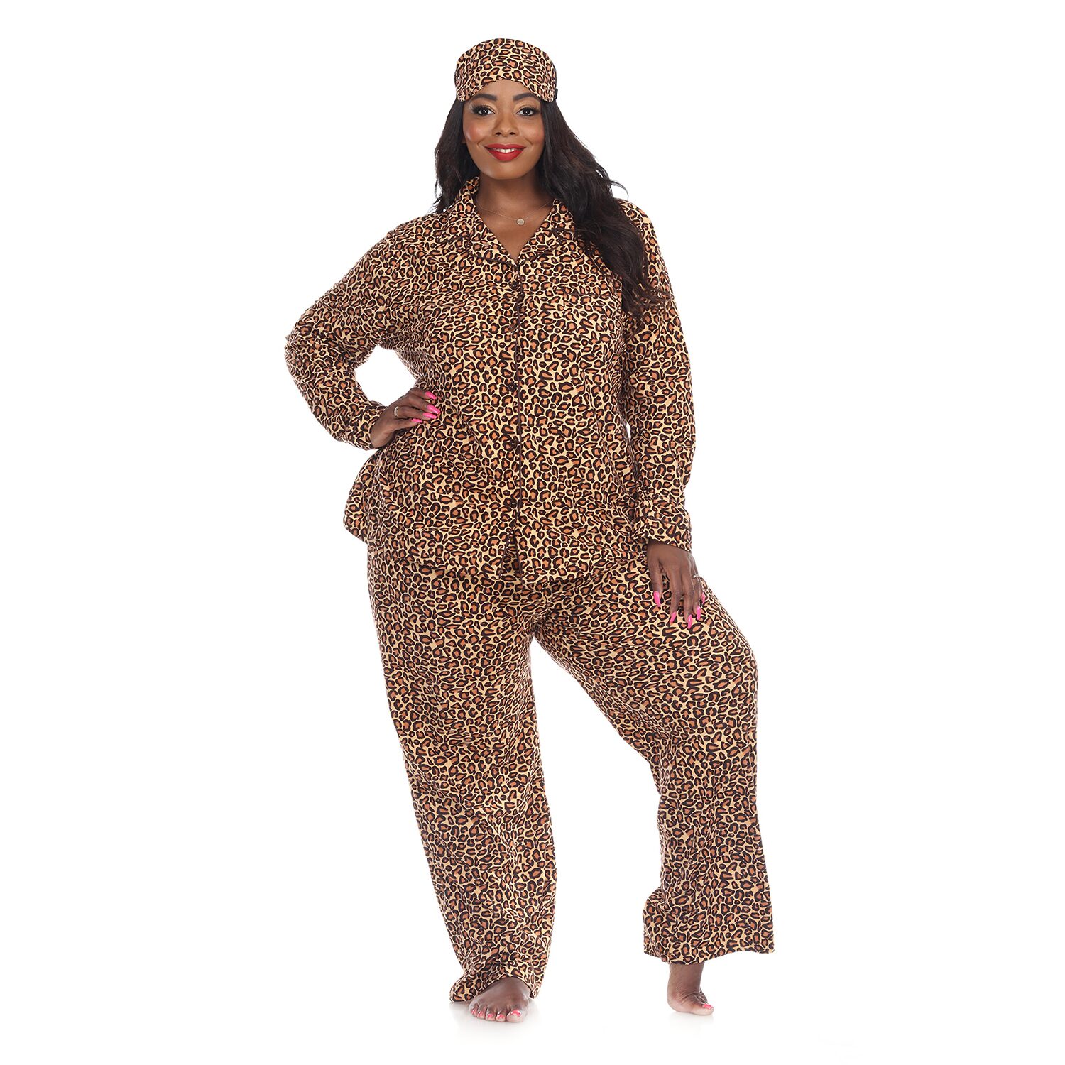 White Mark Womens Flannel V-Neck Long Sleeve 3-pc. Plus Pajama Set