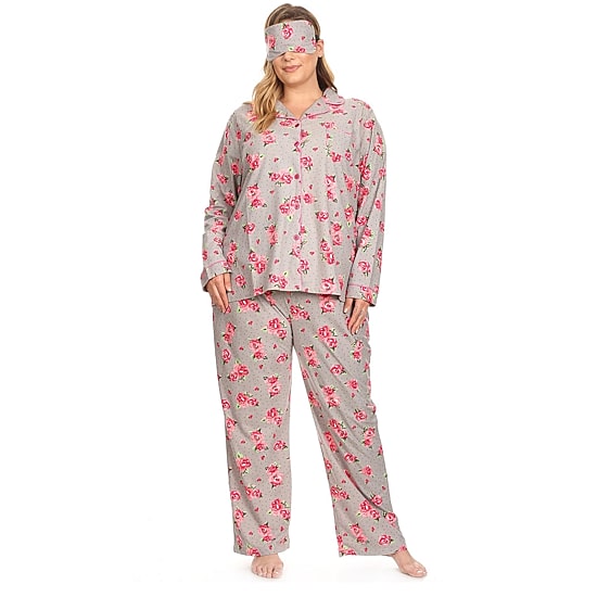 White Mark Womens Flannel V-Neck Long Sleeve 3-pc. Plus Pajama Set