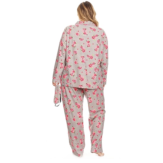 White Mark Womens Flannel V-Neck Long Sleeve 3-pc. Plus Pajama Set