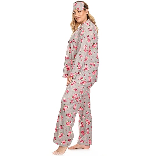 White Mark Womens Flannel V-Neck Long Sleeve 3-pc. Plus Pajama Set