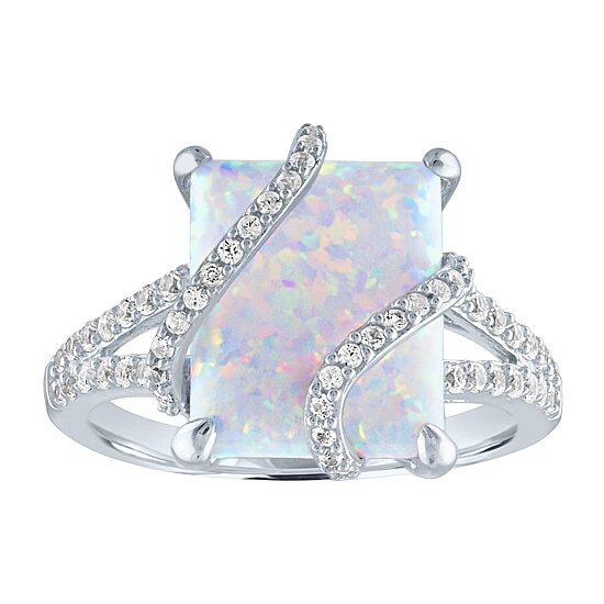 Lab-Created Opal & Lab-Created White Sapphire Sterling Silver Ring