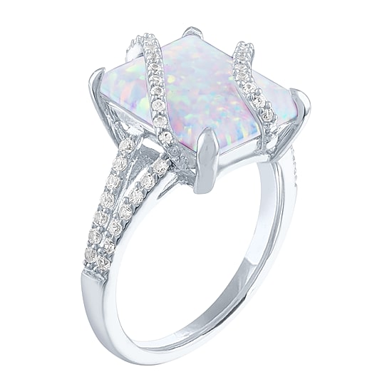 Lab-Created Opal & Lab-Created White Sapphire Sterling Silver Ring