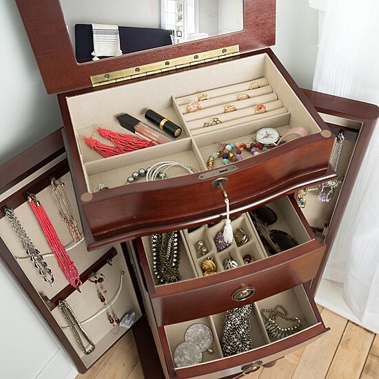 Hives And Honey Nora Lockable Cherry Jewelry Armoire