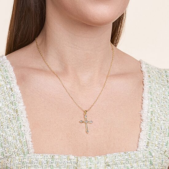 Sparkle Allure Internet Catalog Womens Natural White Diamond Accent 18K Gold Over Brass Cross 18 Inch Pendant Necklace