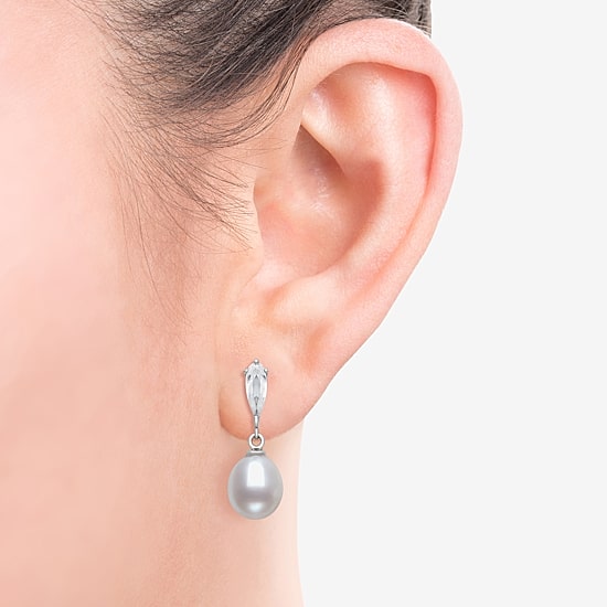 Womens Genuine White Cultured Freshwater Pearl Sterling Silver Drop Earrings