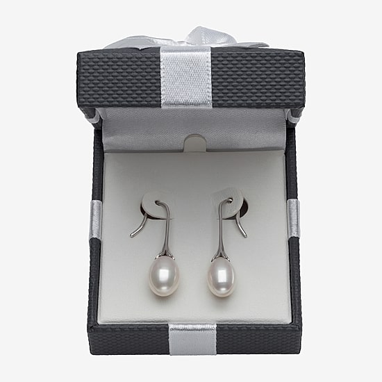 Womens Genuine White Cultured Freshwater Pearl Sterling Silver Drop Earrings