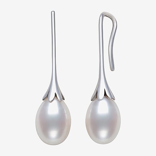 Womens Genuine White Cultured Freshwater Pearl Sterling Silver Drop Earrings