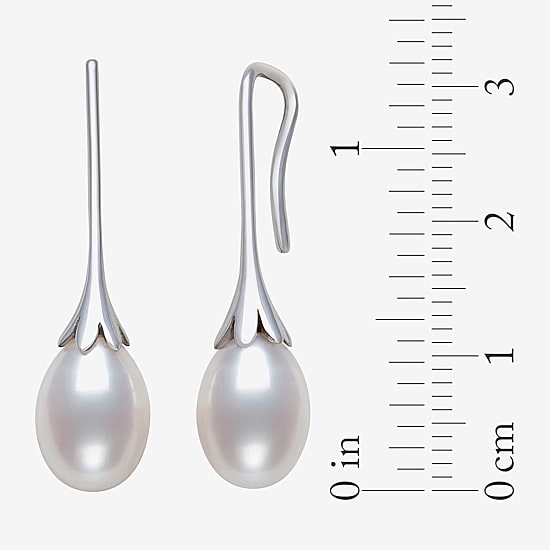Womens Genuine White Cultured Freshwater Pearl Sterling Silver Drop Earrings