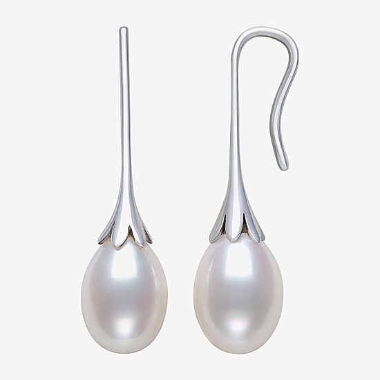 Womens Genuine White Cultured Freshwater Pearl Sterling Silver Drop Earrings