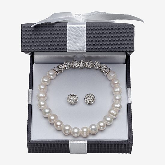 Womens White Cultured Freshwater Pearl Sterling Silver 2-pc. Jewelry Set