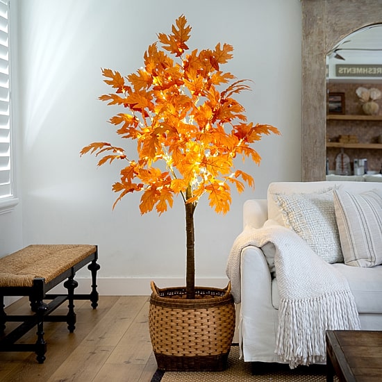 Nearly Natural 6' Orange Prelit Maple Lighted Indoor Artificial Tree