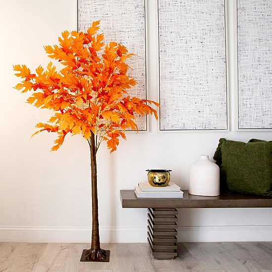 Nearly Natural 6' Orange Prelit Maple Lighted Indoor Artificial Tree