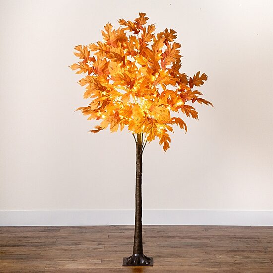 Nearly Natural 6' Orange Prelit Maple Lighted Indoor Artificial Tree