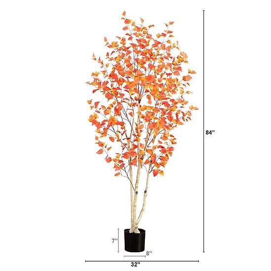 Nearly Natural 7' Orange Autumn Birch Indoor Artificial Tree