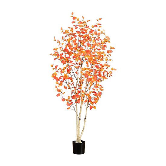 Nearly Natural 7' Orange Autumn Birch Indoor Artificial Tree
