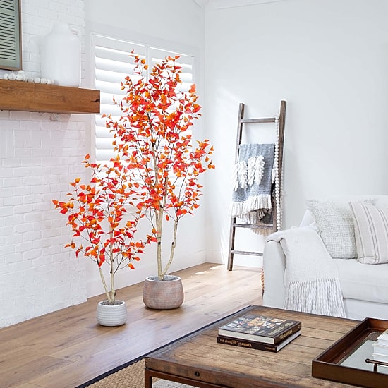 Nearly Natural 7' Orange Autumn Birch Indoor Artificial Tree