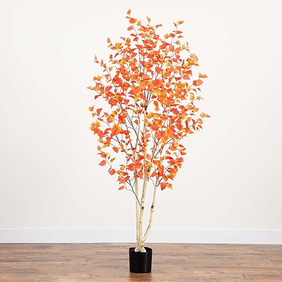 Nearly Natural 7' Orange Autumn Birch Indoor Artificial Tree