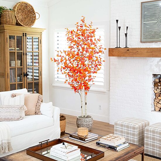 Nearly Natural 8' Orange Autumn Birch Indoor Artificial Tree