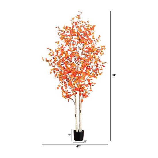Nearly Natural 8' Orange Autumn Birch Indoor Artificial Tree