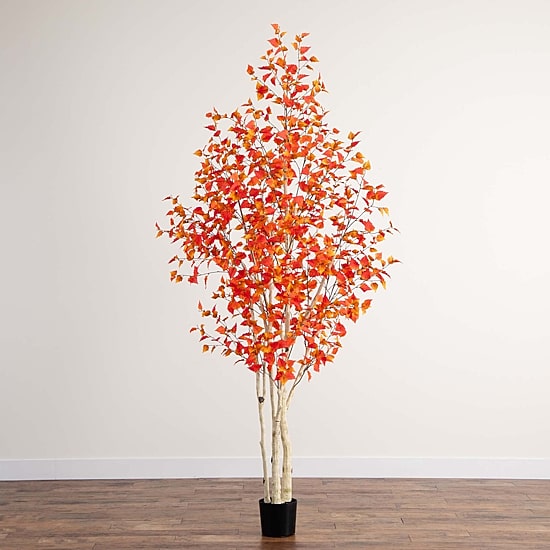Nearly Natural 9' Orange Autumn Birch Indoor Artificial Tree