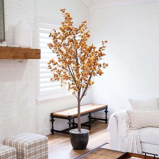 Nearly Natural 8' Orange Autumn Eucalyptus Indoor Artificial Tree