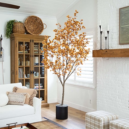Nearly Natural 9' Orange Autumn Eucalyptus Indoor Artificial Tree
