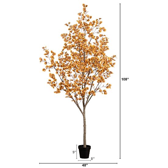 Nearly Natural 9' Orange Autumn Eucalyptus Indoor Artificial Tree