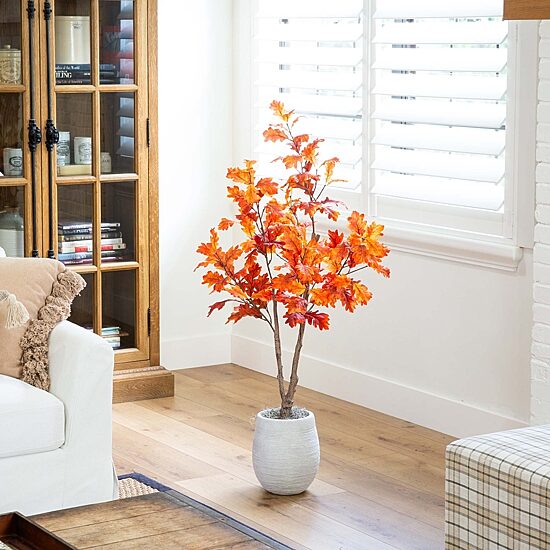 Nearly Natural 4' Orange Autumn Oak Indoor Artificial Tree