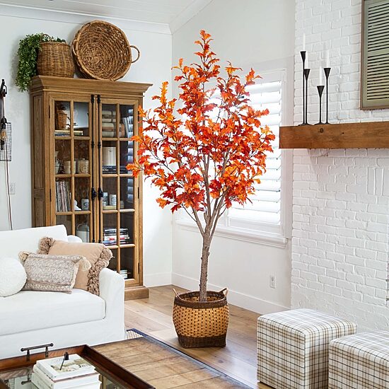 Nearly Natural 8' Orange Autumn Oak Indoor Artificial Tree