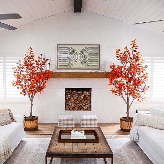 Nearly Natural 8' Orange Autumn Oak Indoor Artificial Tree