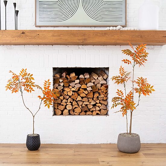 Nearly Natural 5' Orange Minimalist Sumac Indoor Artificial Tree