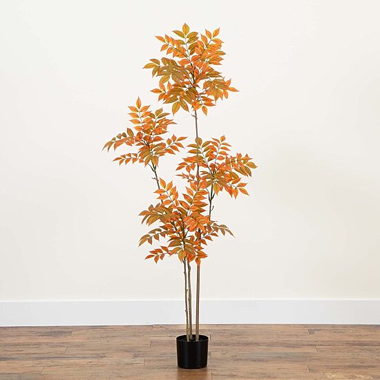 Nearly Natural 5' Orange Minimalist Sumac Indoor Artificial Tree