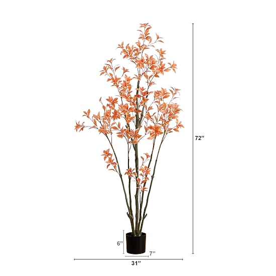 Nearly Natural 6' Orange Pieris Indoor Artificial Tree