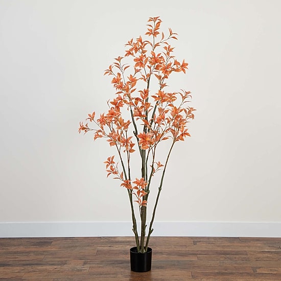 Nearly Natural 6' Orange Pieris Indoor Artificial Tree