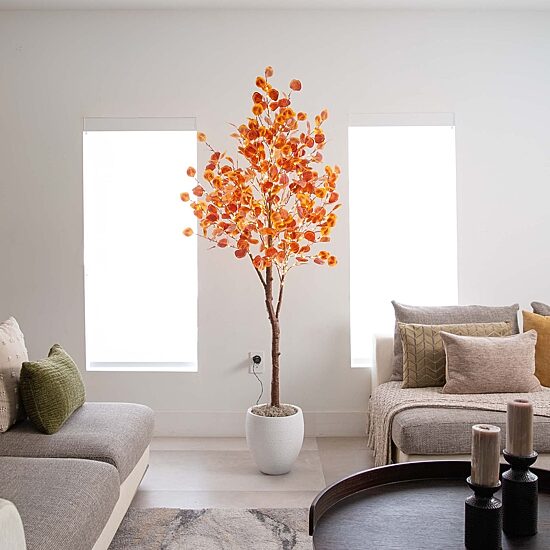 Nearly Natural 6' Orange Prelit Eucalyptus Lighted Indoor Artificial Tree