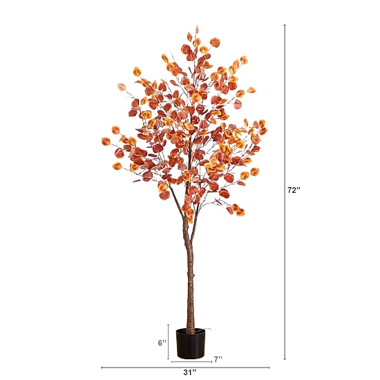 Nearly Natural 6' Orange Prelit Eucalyptus Lighted Indoor Artificial Tree