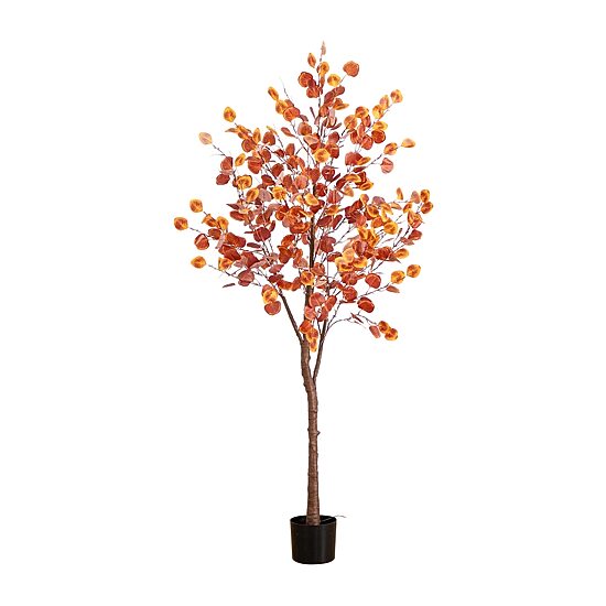 Nearly Natural 6' Orange Prelit Eucalyptus Lighted Indoor Artificial Tree
