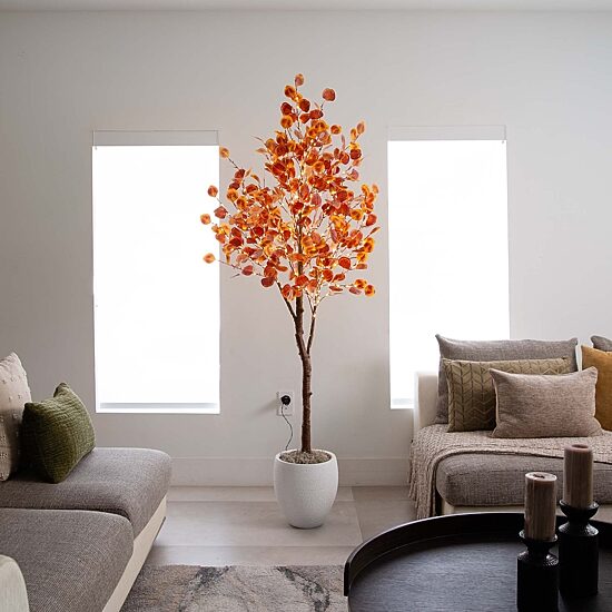 Nearly Natural 6' Orange Prelit Eucalyptus Lighted Indoor Artificial Tree