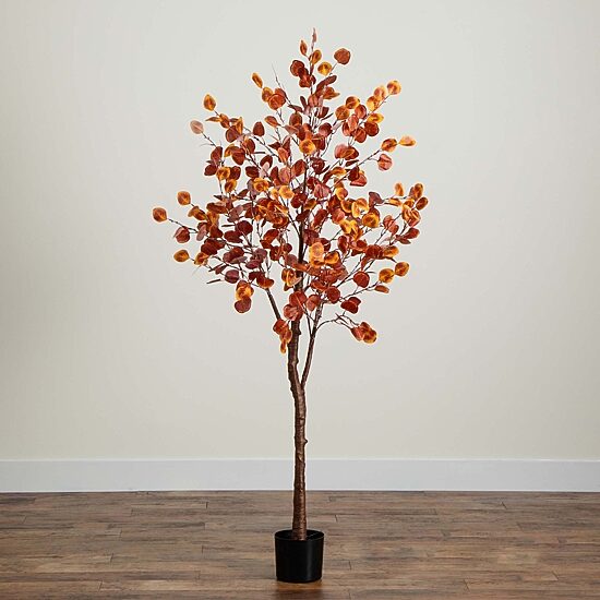 Nearly Natural 6' Orange Prelit Eucalyptus Lighted Indoor Artificial Tree