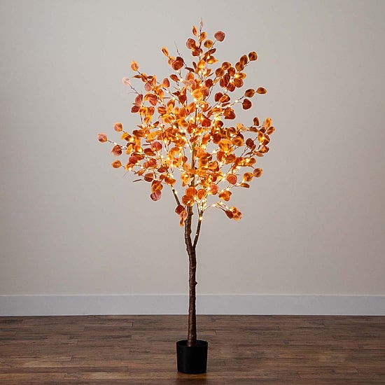 Nearly Natural 6' Orange Prelit Eucalyptus Lighted Indoor Artificial Tree