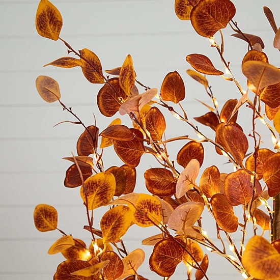 Nearly Natural 6' Orange Prelit Eucalyptus Lighted Indoor Artificial Tree