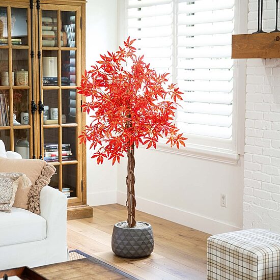 Nearly Natural 5' Orange Vibrant Maple Indoor Artificial Tree