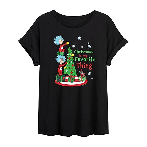 Thing 1 And Thing 2 Favorite Womens Juniors Crew Neck Short Sleeve Regular Fit Dr. Seuss Graphic T-Shirt, X-large, Black