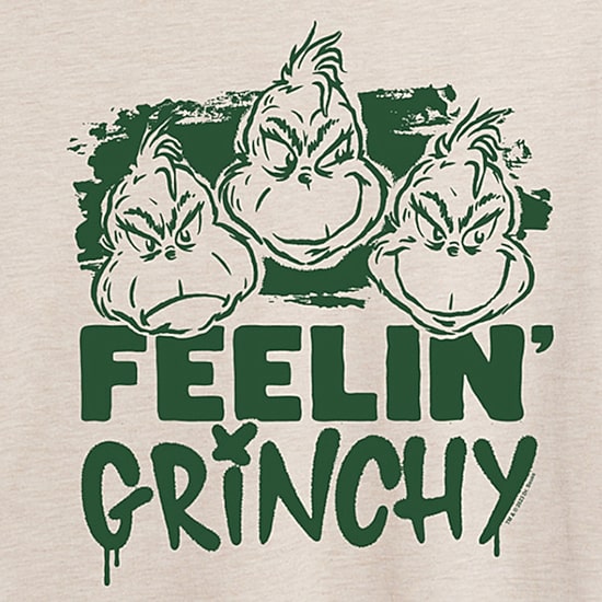 Feelin Grinchy Womens Juniors Crew Neck Short Sleeve Regular Fit Dr. Seuss Graphic T-Shirt