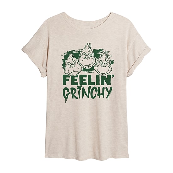 Feelin Grinchy Womens Juniors Crew Neck Short Sleeve Regular Fit Dr. Seuss Graphic T-Shirt