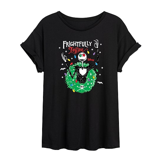 Tim Burton'S Frightfully Festive Tee Womens Juniors Crew Neck Short Sleeve Regular Fit Nightmare Before Christmas Graphic T-Shirt
