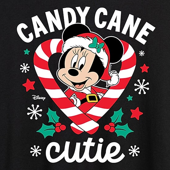 Disney Candy Cane Cutie Tee Womens Juniors Crew Neck Short Sleeve Regular Fit Minnie Mouse Graphic T-Shirt